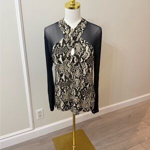INC International Concepts Black and Cream Blouse